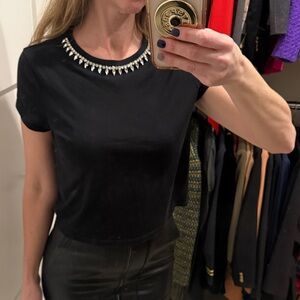 Bailey 44 Black Embellished Short Sleeve cotton Top XS